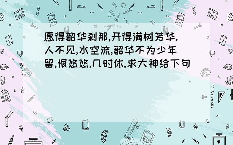 愿得韶华刹那,开得满树芳华.人不见,水空流,韶华不为少年留,恨悠悠,几时休.求大神给下句