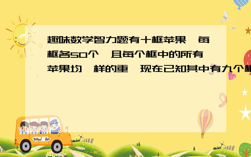 趣味数学智力题有十框苹果,每框各50个,且每个框中的所有苹果均一样的重,现在已知其中有九个框子里苹果的总重量是50斤（即每个苹果1斤重）,另一个框子里的苹果总重量是45斤（即每个苹