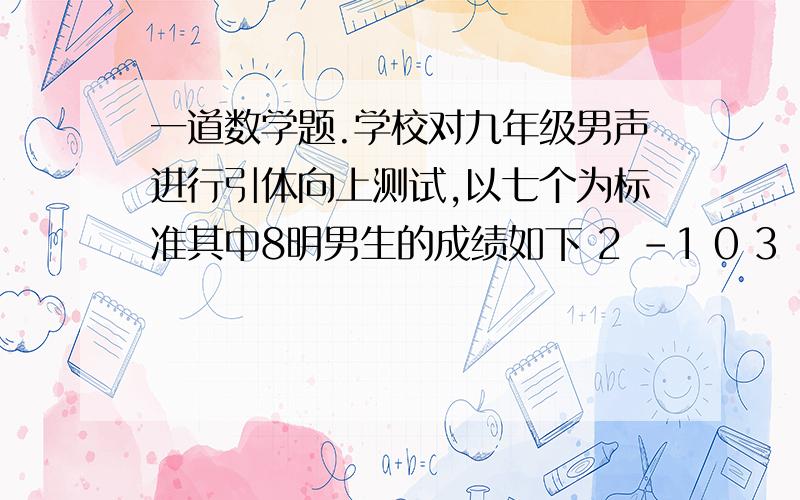 一道数学题.学校对九年级男声进行引体向上测试,以七个为标准其中8明男生的成绩如下 2 -1 0 3 -2 -3 1 1问这八名男生有百分之几达到标准?问他们共做了多少个引体向上?