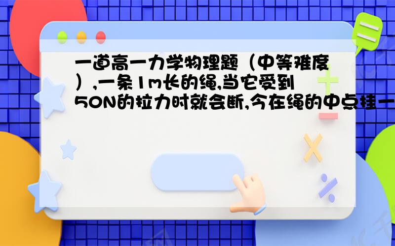 一道高一力学物理题（中等难度）,一条1m长的绳,当它受到50N的拉力时就会断,今在绳的中点挂一个物体,物体所受的重力为60N,用手拉住绳的两端,并使绳两端保持在同一水平线上,问绳两端的距