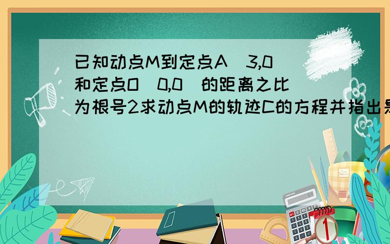 已知动点M到定点A（3,0）和定点O（0,0）的距离之比为根号2求动点M的轨迹C的方程并指出是什么曲线若直线y=x+b与曲线C有两个交点 求b的取值范围