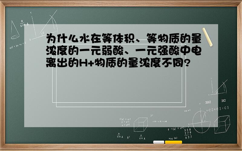 为什么水在等体积、等物质的量浓度的一元弱酸、一元强酸中电离出的H+物质的量浓度不同?