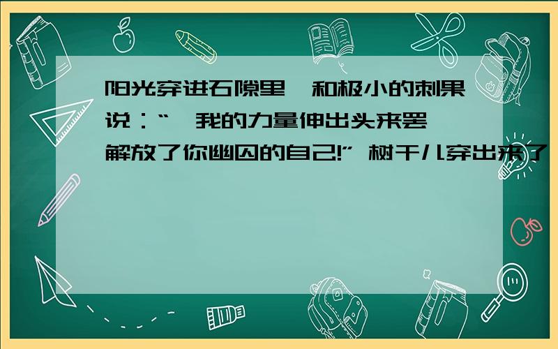 阳光穿进石隙里,和极小的刺果说：“藉我的力量伸出头来罢,解放了你幽囚的自己!” 树干儿穿出来了,坚固的磐石,裂成两半了.这首诗主要运用了____和___两种修辞手法