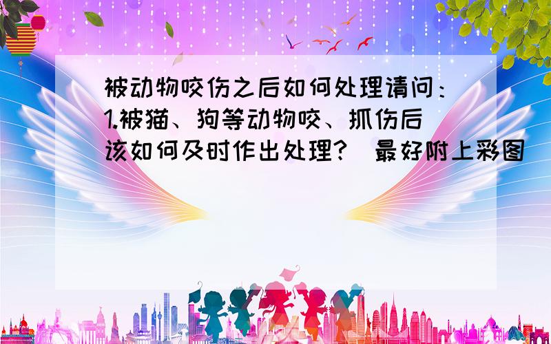 被动物咬伤之后如何处理请问：1.被猫、狗等动物咬、抓伤后该如何及时作出处理?（最好附上彩图）