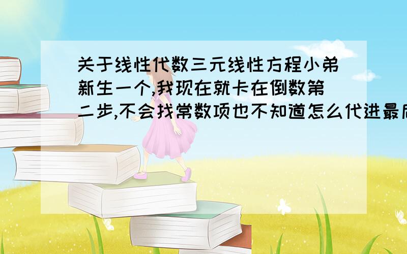 关于线性代数三元线性方程小弟新生一个,我现在就卡在倒数第二步,不会找常数项也不知道怎么代进最后第二部的试子里,所以求不出X1=?X2=?X3=?求学长帮助本人数学超烂的,这些都是自学的最后