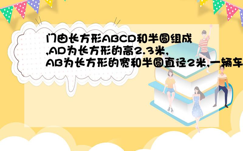 门由长方形ABCD和半圆组成,AD为长方形的高2.3米,AB为长方形的宽和半圆直径2米,一辆车高2.5米,宽1.6米