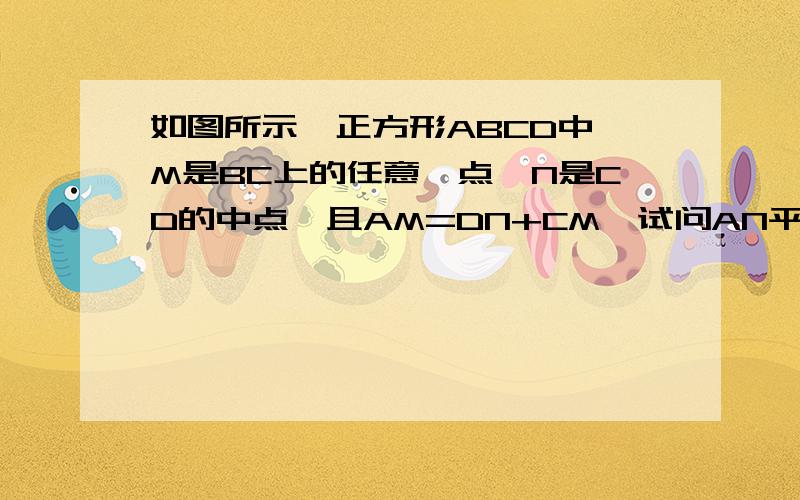 如图所示,正方形ABCD中,M是BC上的任意一点,N是CD的中点,且AM=DN+CM,试问AN平分∠DAM吗?为什么?