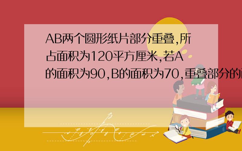 AB两个圆形纸片部分重叠,所占面积为120平方厘米,若A的面积为90,B的面积为70,重叠部分的面积为多少用方程解