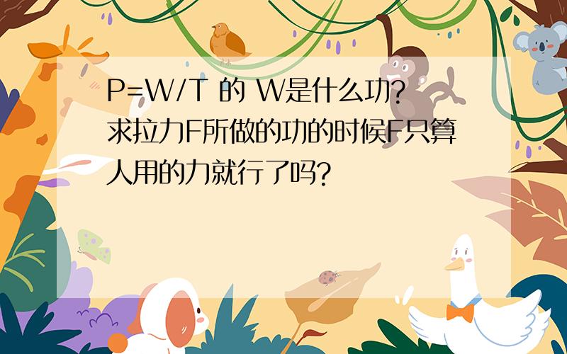 P=W/T 的 W是什么功?求拉力F所做的功的时候F只算人用的力就行了吗?