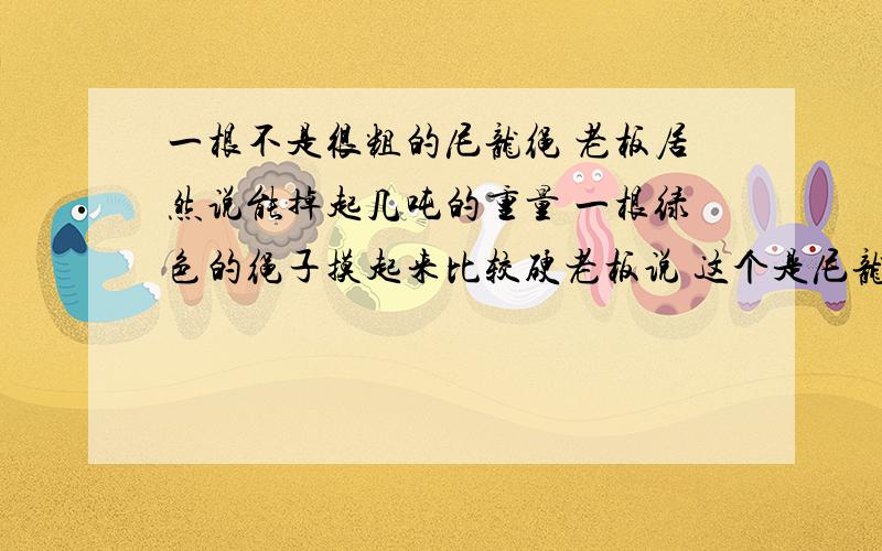 一根不是很粗的尼龙绳 老板居然说能掉起几吨的重量 一根绿色的绳子摸起来比较硬老板说 这个是尼龙绳的一种绳子粗1厘米+大概 可能吗一根尼龙绳能吊起几吨重几吨重 不就可以吊起大象了