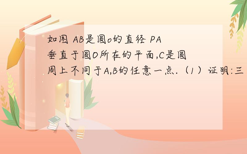 如图 AB是圆o的直径 PA垂直于圆O所在的平面,C是圆周上不同于A,B的任意一点.（1）证明:三角形PBC是直角三角形（2）若PA=AB=2且为直线PC与平面ABC所成角的正切值为根号2时,求直线AB与平面PBC所成