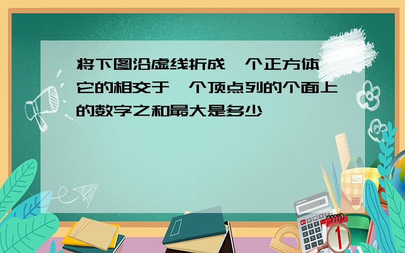 将下图沿虚线折成一个正方体,它的相交于一个顶点列的个面上的数字之和最大是多少