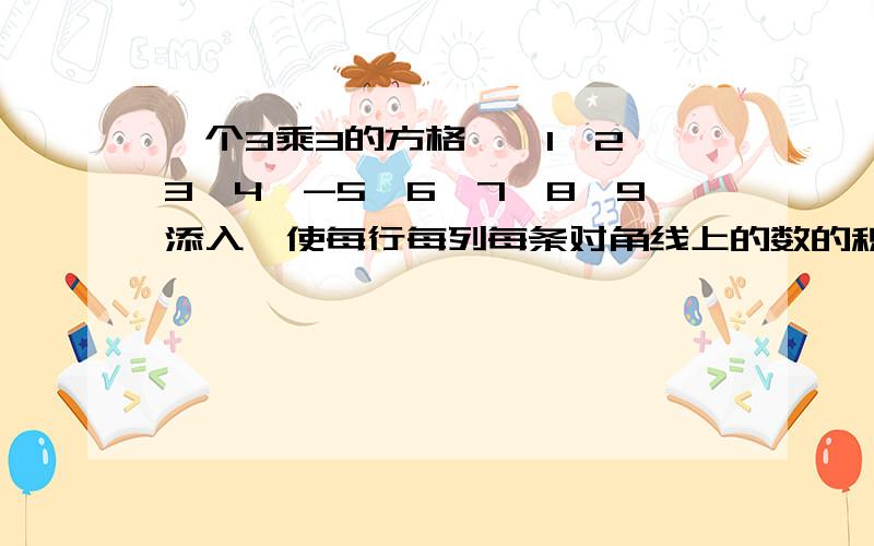 一个3乘3的方格,—1—2,3,4,-5,6,7,8,9添入,使每行每列每条对角线上的数的积都是负数