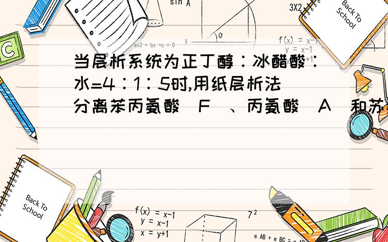 当层析系统为正丁醇∶冰醋酸∶水=4∶1∶5时,用纸层析法分离苯丙氨酸（F）、丙氨酸（A）和苏氨酸（T）时则它们的Rf值之间关系应为：（ ）A、F＞A＞T B、F＞T＞A C、A＞F＞T D、T＞A＞F