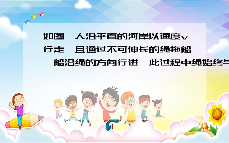 如图,人沿平直的河岸以速度v行走,且通过不可伸长的绳拖船,船沿绳的方向行进,此过程中绳始终与水面平行．当绳与河岸的夹角为α,船的速率为