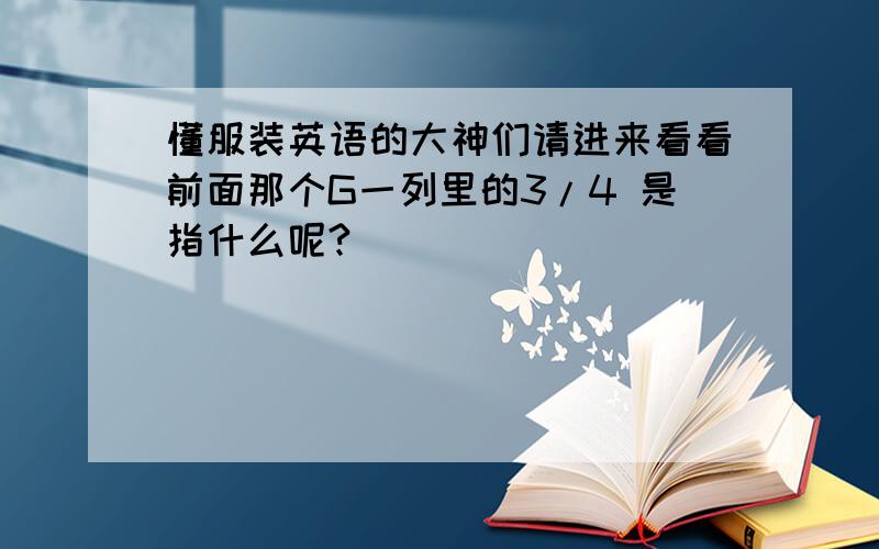 懂服装英语的大神们请进来看看前面那个G一列里的3/4 是指什么呢?