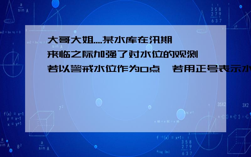 大哥大姐....某水库在汛期来临之际加强了对水位的观测,若以警戒水位作为0点,若用正号表示水位比前一天上升,负号表示水位比前一天下降,观察的某天水位在警戒水位下2.75米,其5天的观察记