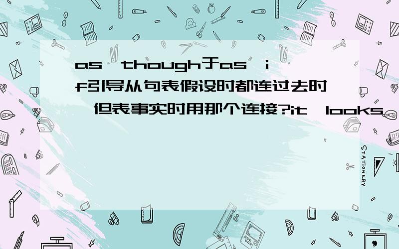 as^though于as^if引导从句表假设时都连过去时,但表事实时用那个连接?it^looks^as〔填那个〕^is^going^to^rain.