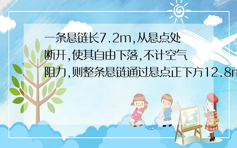 一条悬链长7.2m,从悬点处断开,使其自由下落,不计空气阻力,则整条悬链通过悬点正下方12.8m处的一点所需的时间是（ ） （g=10）.