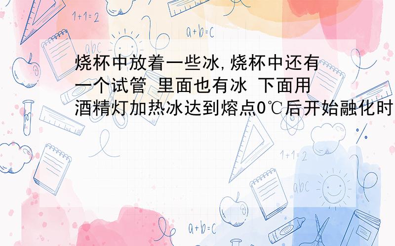 烧杯中放着一些冰,烧杯中还有一个试管 里面也有冰 下面用酒精灯加热冰达到熔点0℃后开始融化时 那么试管中的冰会融化吗 为什么如果在烧杯中的冰融化时水的温度是1℃ 那么这时候水的