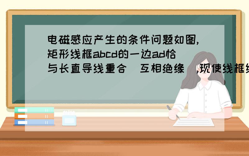 电磁感应产生的条件问题如图,矩形线框abcd的一边ad恰与长直导线重合（互相绝缘）,现使线框绕不同的轴转动,能使先框中产生感应电流的是A、绕ad边为轴转动B、绕OO'为轴转动C、绕bc边为轴转