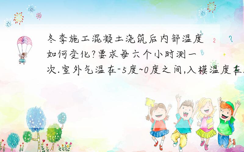 冬季施工混凝土浇筑后内部温度如何变化?要求每六个小时测一次.室外气温在-5度~0度之间,入模温度在5度.