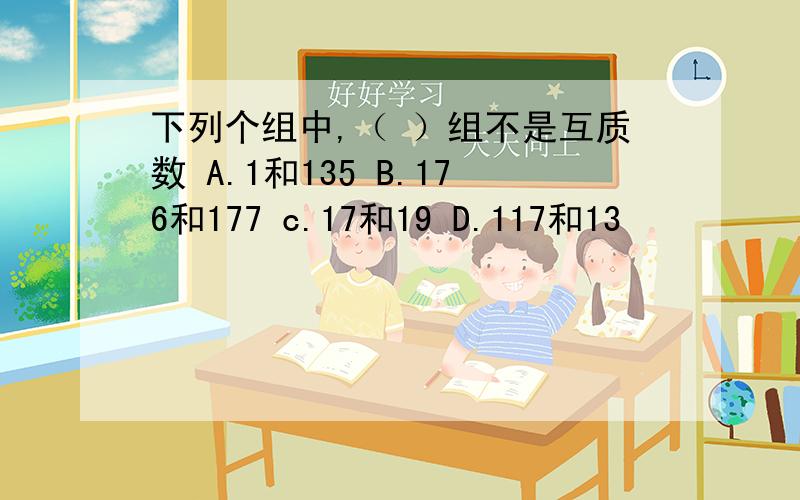 下列个组中,（ ）组不是互质数 A.1和135 B.176和177 c.17和19 D.117和13