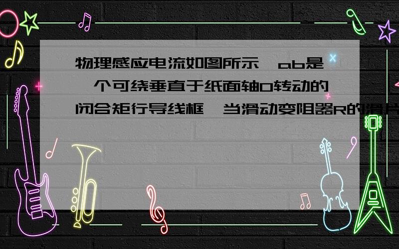 物理感应电流如图所示,ab是一个可绕垂直于纸面轴O转动的闭合矩行导线框,当滑动变阻器R的滑片自左向右滑动时,线框的运动情况是()                A,保持静止不动B.逆时钟转动C.顺时钟转动D.发