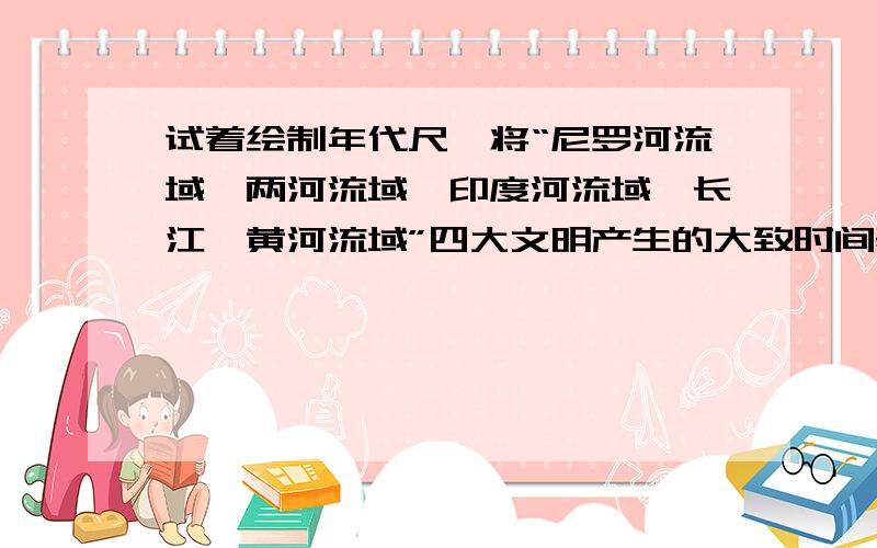 试着绘制年代尺,将“尼罗河流域、两河流域、印度河流域、长江,黄河流域”四大文明产生的大致时间表示出来（懂这方面的大师最好画在纸上拍下来.可能要求过高,可这真的太难了,）