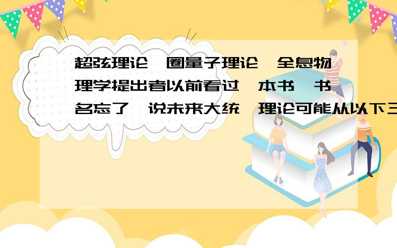 超弦理论,圈量子理论,全息物理学提出者以前看过一本书,书名忘了,说未来大统一理论可能从以下三个理论中产生：超弦理论圈量子理论谁能介绍一下这三个理论的提出者啊?