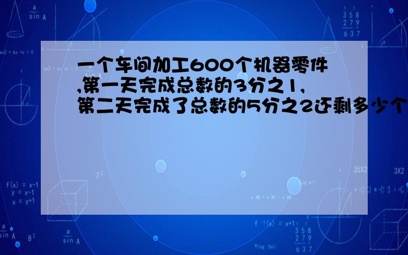 一个车间加工600个机器零件,第一天完成总数的3分之1,第二天完成了总数的5分之2还剩多少个零件没完成