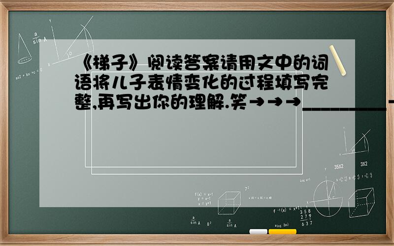 《梯子》阅读答案请用文中的词语将儿子表情变化的过程填写完整,再写出你的理解.笑→→→_________→→→_________→→→笑   2. 爸爸给站在梯子上的儿子讲故事,目的是___________________；当儿子