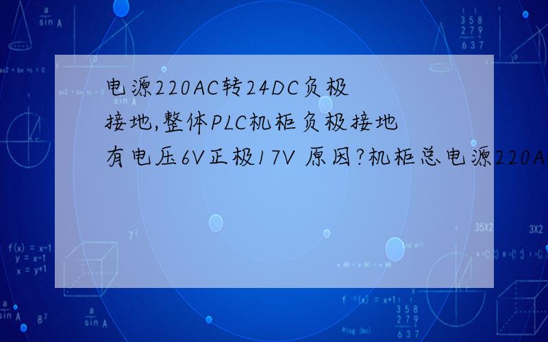 电源220AC转24DC负极接地,整体PLC机柜负极接地有电压6V正极17V 原因?机柜总电源220AC和1756-PA72接地正常,有问题的是给DI DO AI AO模块和现场电动阀供的24V负极接地电压-6V正极17