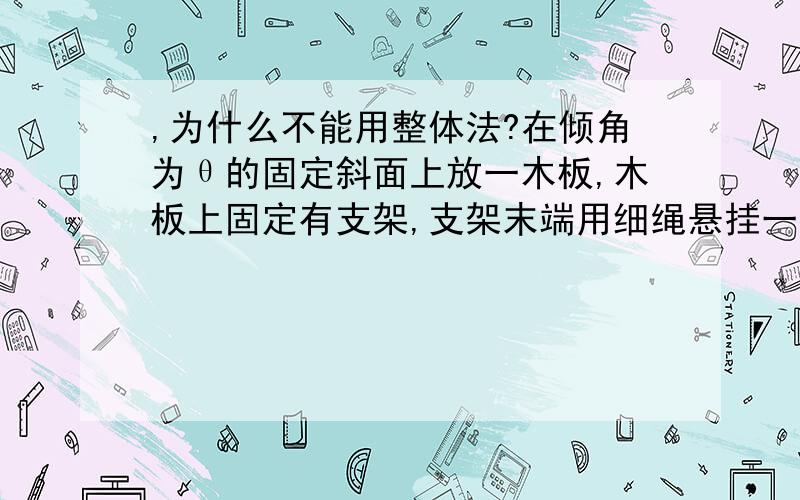 ,为什么不能用整体法?在倾角为θ的固定斜面上放一木板,木板上固定有支架,支架末端用细绳悬挂一小球,当使木板沿斜面下滑时,小球与木板保持相对静止状态.图①②分别表示木板不同下滑情