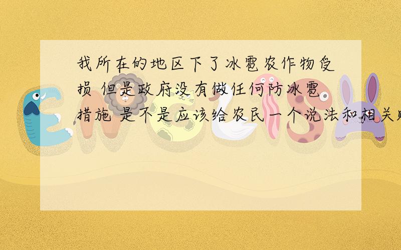 我所在的地区下了冰雹农作物受损 但是政府没有做任何防冰雹措施 是不是应该给农民一个说法和相关赔偿