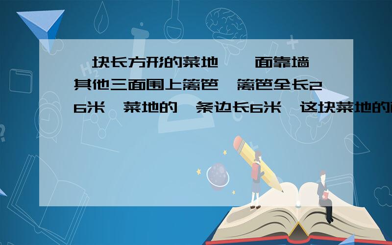 一块长方形的菜地,一面靠墙,其他三面围上篱笆,篱笆全长26米,菜地的一条边长6米,这块菜地的面积可能是