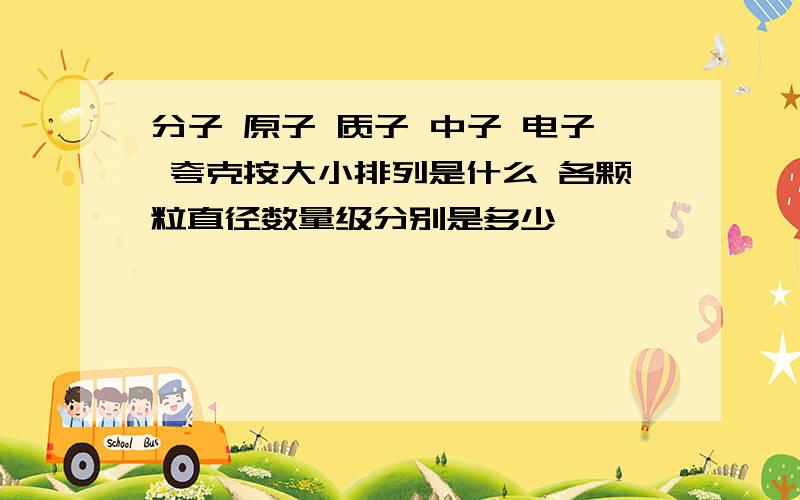 分子 原子 质子 中子 电子 夸克按大小排列是什么 各颗粒直径数量级分别是多少