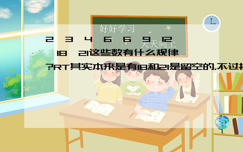 2、3、4、6、6、9、12、18、21这些数有什么规律?RT其实本来是有18和21是留空的，不过据同学说这就是答案，苦思规律不得其解，所以才来问 其实我怀疑是同学看错了答案...囧