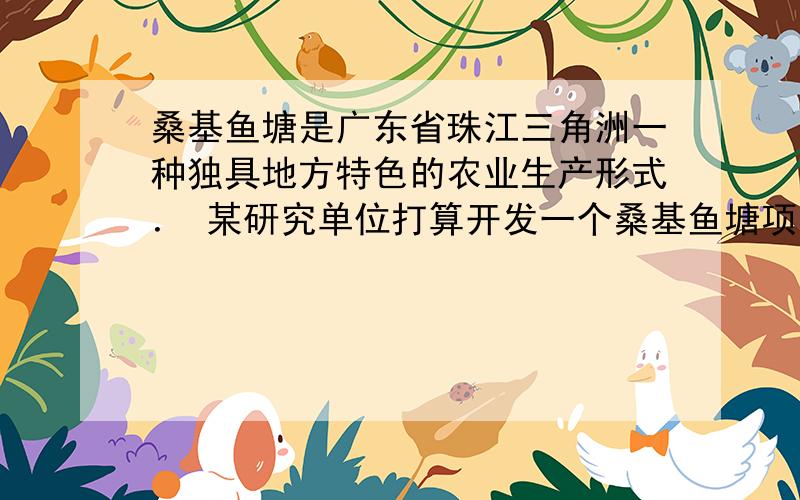 桑基鱼塘是广东省珠江三角洲一种独具地方特色的农业生产形式． 某研究单位打算开发一个桑基鱼塘项目,该项桑基鱼塘是广东省珠江三角洲一种独具地方特色的农业生产形式．某研究单位