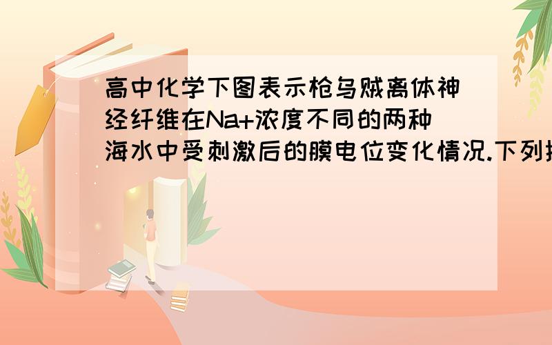 高中化学下图表示枪乌贼离体神经纤维在Na+浓度不同的两种海水中受刺激后的膜电位变化情况.下列描述错误的是 A. 曲线a代表正常海水中膜电位的变化 B. 两种海水中神经下图表示枪乌贼离体