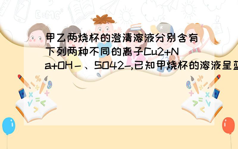 甲乙两烧杯的澄清溶液分别含有下列两种不同的离子Cu2+Na+OH－、SO42-,已知甲烧杯的溶液呈蓝色,则乙烧杯的乙中大量存在的离子