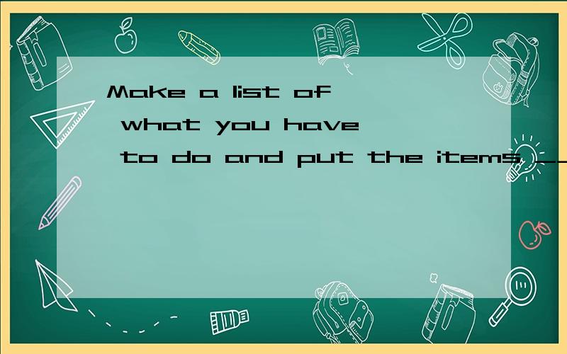 Make a list of what you have to do and put the items ______ order of importance.A.on B.in C.for D.about