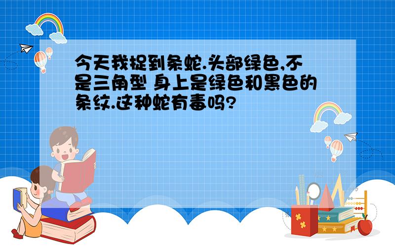 今天我捉到条蛇.头部绿色,不是三角型 身上是绿色和黑色的条纹.这种蛇有毒吗?