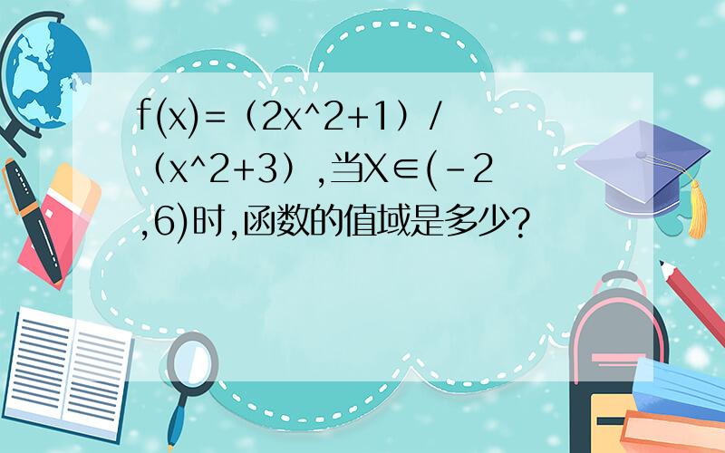 f(x)=（2x^2+1）/（x^2+3）,当X∈(-2,6)时,函数的值域是多少?