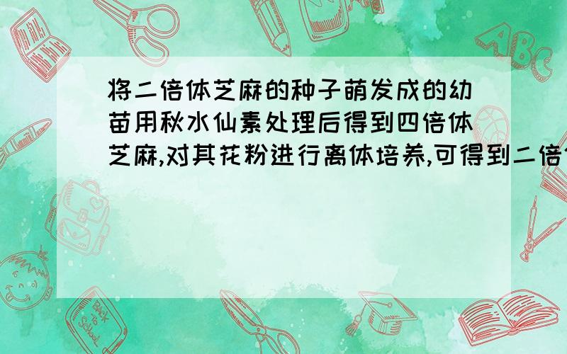 将二倍体芝麻的种子萌发成的幼苗用秋水仙素处理后得到四倍体芝麻,对其花粉进行离体培养,可得到二倍体芝麻为什么不对,