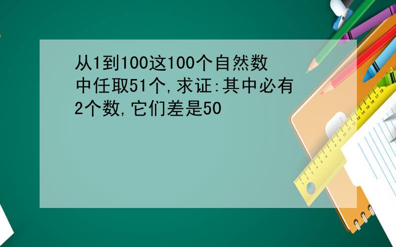 从1到100这100个自然数中任取51个,求证:其中必有2个数,它们差是50