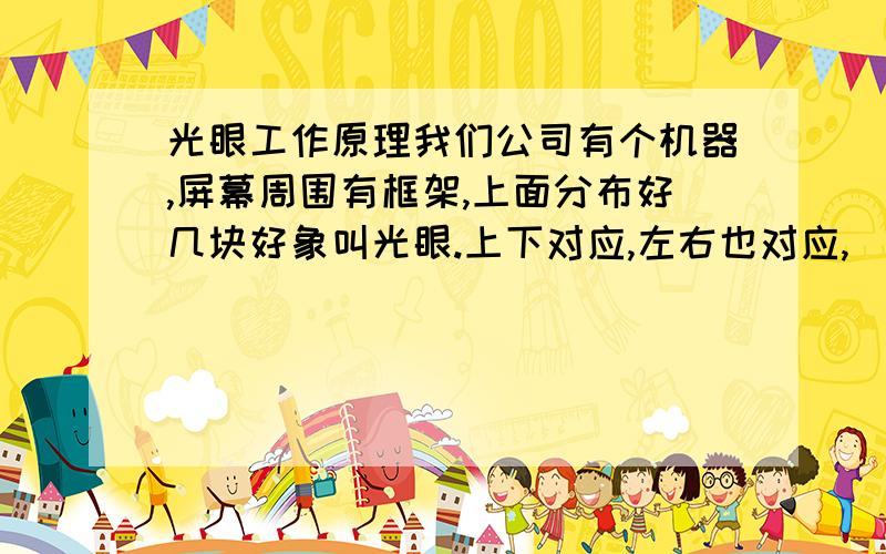 光眼工作原理我们公司有个机器,屏幕周围有框架,上面分布好几块好象叫光眼.上下对应,左右也对应,（上面有孔,对应的另一方也有孔）当手一挡住 任何孔时候 屏幕就能显示 手的位置.请问