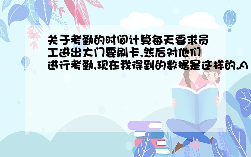 关于考勤的时间计算每天要求员工进出大门要刷卡,然后对他们进行考勤,现在我得到的数据是这样的,A1列是刷 卡的小时,A2列是刷 卡的分钟数.要求每天在6：20—6：23,7：20—7：23,14：30——14：