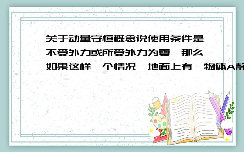 关于动量守恒概念说使用条件是不受外力或所受外力为零,那么如果这样一个情况,地面上有一物体A静止,上方一物体B自由下落后与A碰撞,为什么能用动量守恒?B不是受重力吗?系统受力不是不为