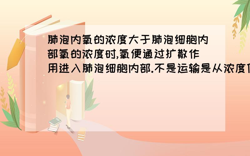 肺泡内氧的浓度大于肺泡细胞内部氧的浓度时,氧便通过扩散作用进入肺泡细胞内部.不是运输是从浓度低的一侧运输到浓度高的一侧吗?它这样不就是从细胞外的高浓度到细胞内的低浓度了?